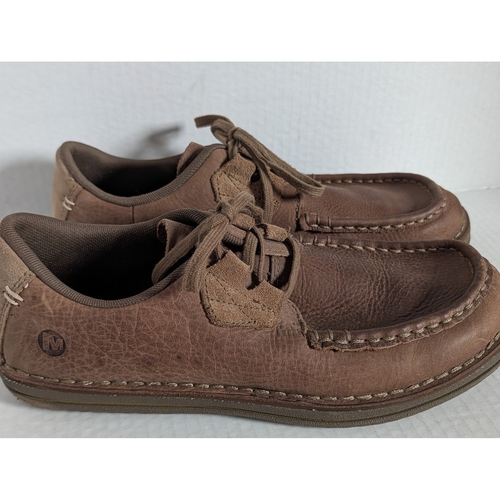 Merrell Men's Leather Moc Toe Lace Up Shoes Brown Size 8 EU 41.5 Casual Comfort